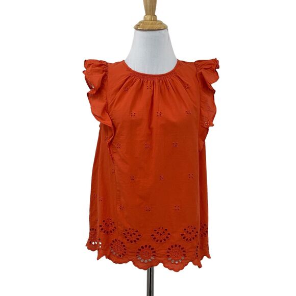 Kate Spade Top Women S Small Marmalade Flutter Sleeve Keyhole Back Eyelet Ruffle - Picture 1 of 16